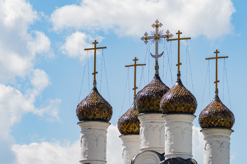 Crosses of the orthodox church against the blue sky