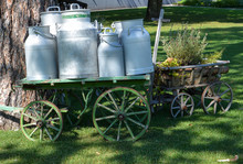 Several Old Milk Churns On A Wagon At The "Gurten" In Bern