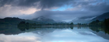 Rain Clouds Over Lake Grasmere At Dawn, Lake District, Cumbria, England