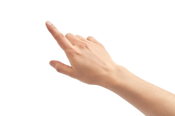 beautiful female hand pionting gesture. isolated on white background