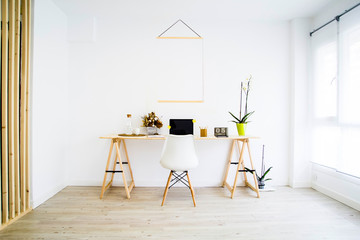 nordic workspace with banner