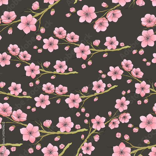 Stoffe zum Nähen Nahtlose Hintergrundmuster rosa Sakura Blüte oder Japanische Zierkirsche. Vektor-illustration
