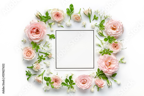 pink roses and blank card