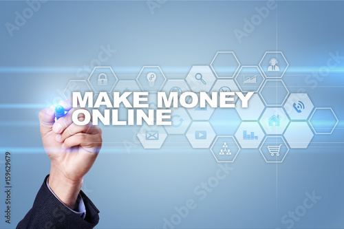 Businessman Drawing On Virtual Screen Make Money Online Concept - 