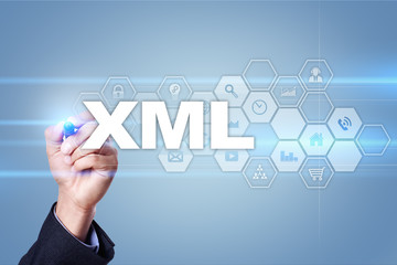 Wall Mural - Businessman drawing on virtual screen. xml concept.