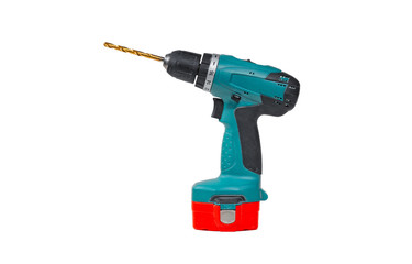 Cordless drill and a drill isolated on a white background