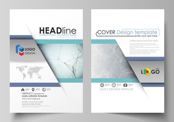 Wall Mural - Business templates for brochure, magazine, flyer, booklet. Cover design template, vector layout in A4 size. Chemistry pattern, connecting lines and dots, molecule structure, medical DNA research.