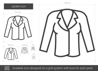 Poster - Jacket vector line icon isolated on white background. Jacket line icon for infographic, website or app. Scalable icon designed on a grid system.