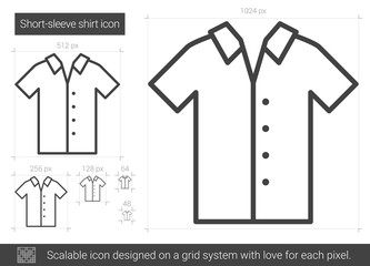 Poster - Short-sleeve shirt vector line icon isolated on white background. Short-sleeve shirt line icon for infographic, website or app. Scalable icon designed on a grid system.