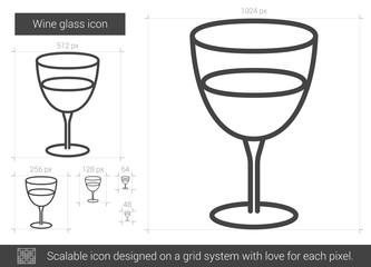 Wall Mural - Wine glass vector line icon isolated on white background. Wine glass line icon for infographic, website or app. Scalable icon designed on a grid system.