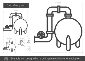 Sticker - Gas refinery vector line icon isolated on white background. Gas refinery line icon for infographic, website or app. Scalable icon designed on a grid system.