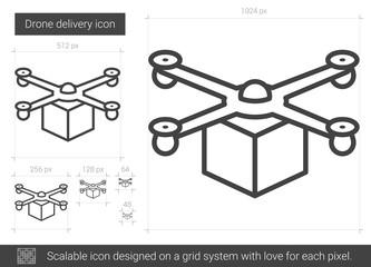 Sticker - Drone delivery line icon.