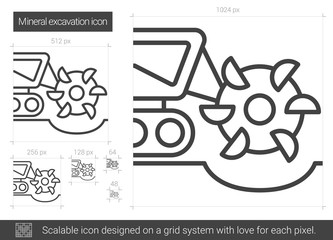 Sticker - Mineral excavation vector line icon isolated on white background. Mineral excavation line icon for infographic, website or app. Scalable icon designed on a grid system.