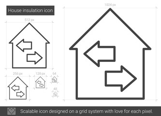 Sticker - House insulation vector line icon isolated on white background. House insulation line icon for infographic, website or app. Scalable icon designed on a grid system.