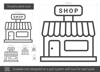 Wall Mural - Grocery store vector line icon isolated on white background. Grocery store line icon for infographic, website or app. Scalable icon designed on a grid system.