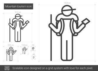 Wall Mural - Mountain tourism line icon.