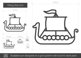 Sticker - Viking ship line icon.