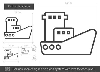 Sticker - Fishing boat line icon.