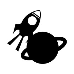 Sticker - rocket space with saturn planet vector illustration design