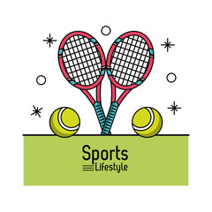 Sticker - colorful poster of sports lifestyle with tennis rackets and balls vector illustration