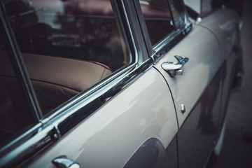 Sticker - Hood and lights of the old. Classic retro car at the exhibition of ancient cars