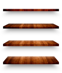 Wall Mural - Wooden shelf template set isolated on white background with clipping path