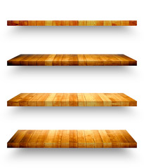 Wall Mural - Wooden shelf template set isolated on white background with clipping path