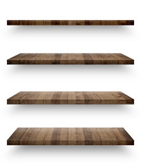 Wall Mural - Wooden shelf template set isolated on white background with clipping path