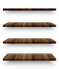 Wall Mural - Wooden shelf template set isolated on white background with clipping path