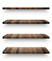 Wall Mural - Wooden shelf template set isolated on white background with clipping path