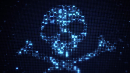 Wall Mural - blue skull shape of hex code on monitor