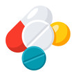 Medication concept with different pills, vector icon in flat style