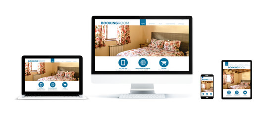 Wall Mural - realistic devices isolated with booking room website