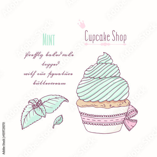 Hand Drawn Cupcake With Doodle Buttercream For Pastry Shop Menu