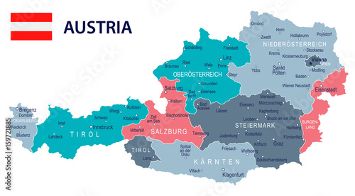Cuadros en Lienzo Austria - map and flag – illustration
