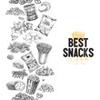 Vector hand drawn snack and junk food Illustration.