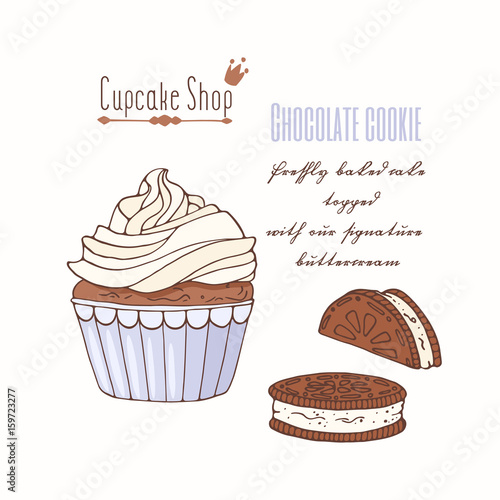 Hand Drawn Cupcake With Doodle Buttercream For Pastry Shop Menu