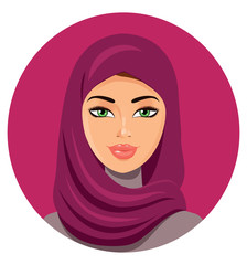 Wall Mural - Arab muslim woman on white background in hijab vector flat icon avatar.