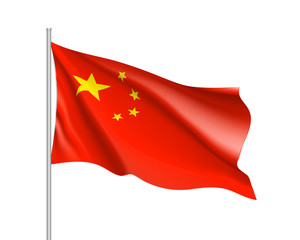 Wall Mural - Waving flag of China Republic. Illustration of Asian country flag on flagpole. Vector 3d icon isolated on white background