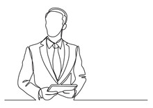 Businessman With Tablet - Single Line Drawing