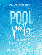 Pool Party Poster With Blue Water Ripple And Handwriting Text. Vector Illustration