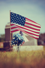 American Veteran Flag In The Cemetery
