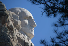 A Profile View Of George Washington's Face On Mount Rushmore In South Dakota.