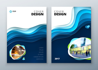 Wall Mural - Paper cut brochure design. Paper carve abstract cover for brochure flyer magazine or catalog design blue