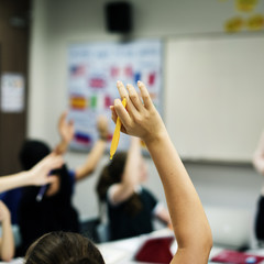 Wall Mural - group of student learning arms raised