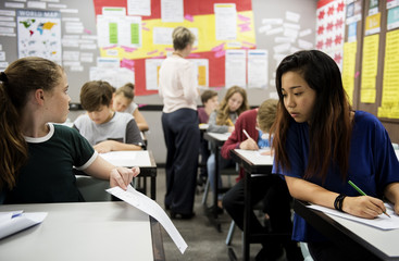 Wall Mural - women students cheating the exam