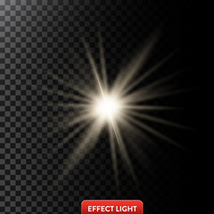 Wall Mural - Vector illustration of a glowing light effect with rays and lens flares isolated on a dark translucent background