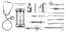 Medical Equipment Set Hand Drawing Vintage Style