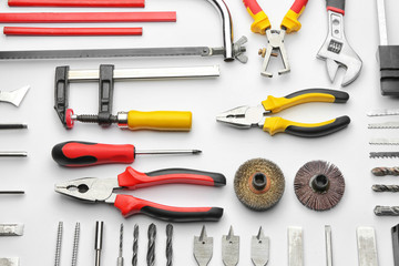 Set of carpenter's tools on white background