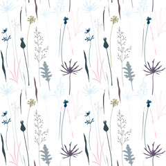 Naklejka na meble Vector floral seamless pattern with wild meadow flowers, herbs and grasses.